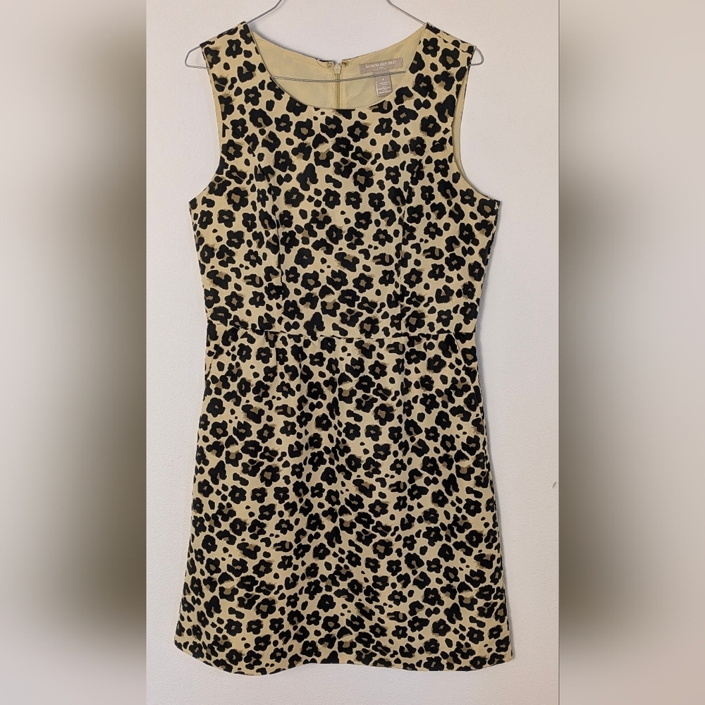 Banana Republic Womens Dress Fit Flare Sleeveless Animal Print Brown Black Sz 8